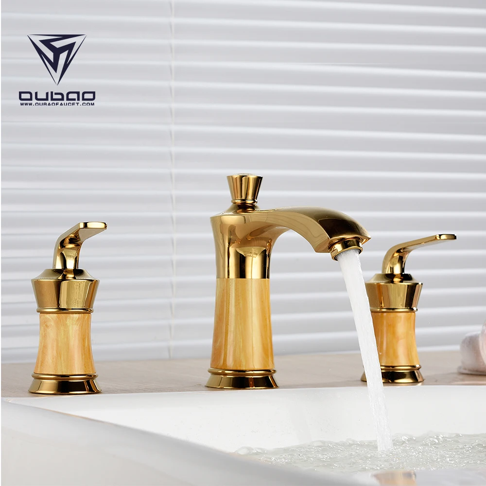 Solid Brass Gold Plated Widespread Bathroom 3 Hole Basin Mixer Faucet Taps Buy 3 Hole Basin Mixer Taps