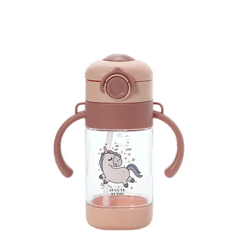 Unicorn Baby Straw Sipper Bottle – 300ml BPA-Free with Handles, Flip Cap & Carry Strap (Pink) main image 0