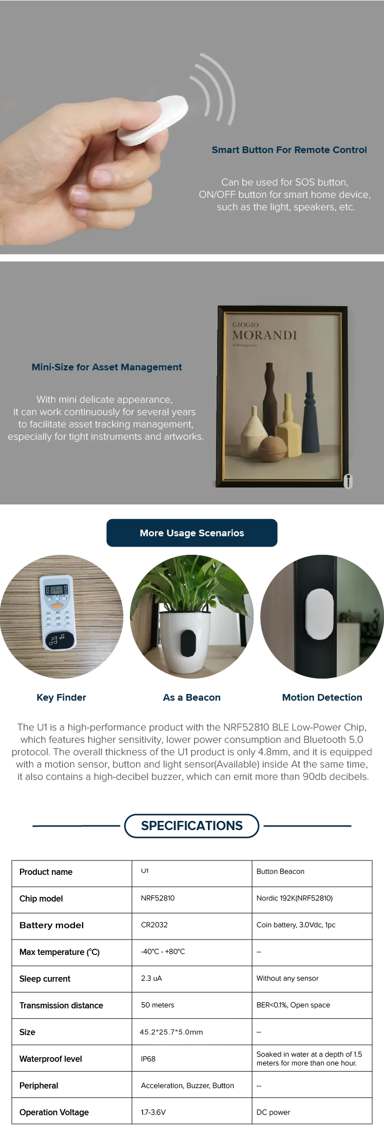 Iot Tracking Accelerometer Sensor Bluetooth Sticker Beacon Tag With