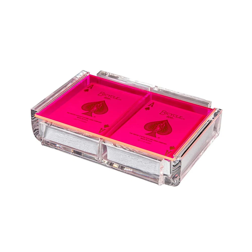 Acrylic Playing Card Deck Holder Tray Sliding Lid 2 Decks Lucite