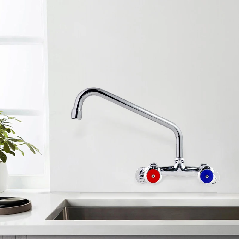 Modern Wall Mounted Kitchen Faucet Dual Switching Handle & Flexible Spout Brass Material Valve Core Basin Faucets manufacture