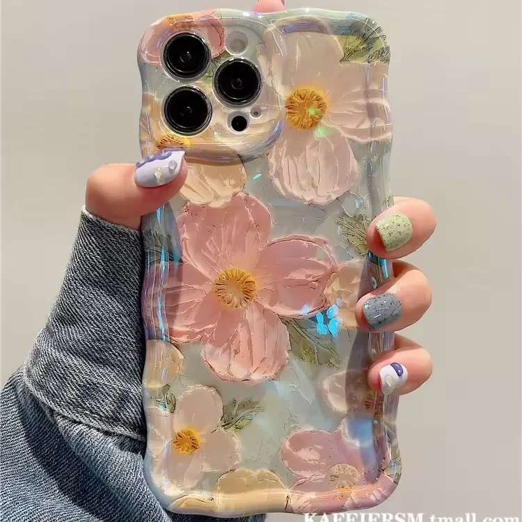 Oil Painting Cloud Flower Mobile Phone Case Elegant Camera Lens Protection For Iphone 16 15 14 13 12 11 Plus Pro Max