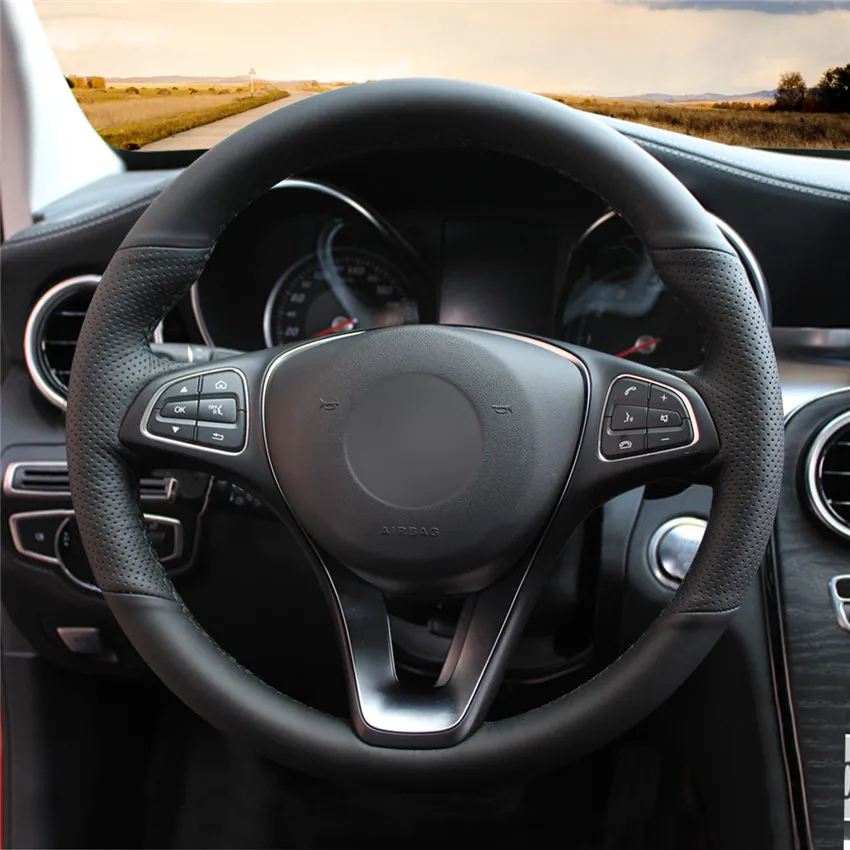 Custom Hand Sew Steering Wheel Cover Wrap for Mercedes Benz W211 W246 W203 W204 W205 C117  C218 W212  X156 X204 AMG