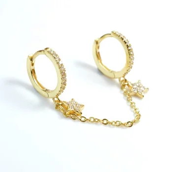 925 Sterling Silver Jewelry Handcuff Hoop Chain Earring Star Double Piercing Earring For Women