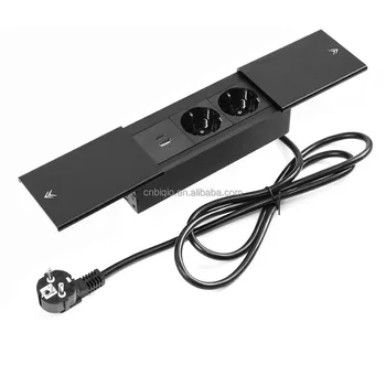 Smart Sliding Desk Table Extention Socket Box Built-in Recessed Power Strip with Cover For Kitchen Office Table