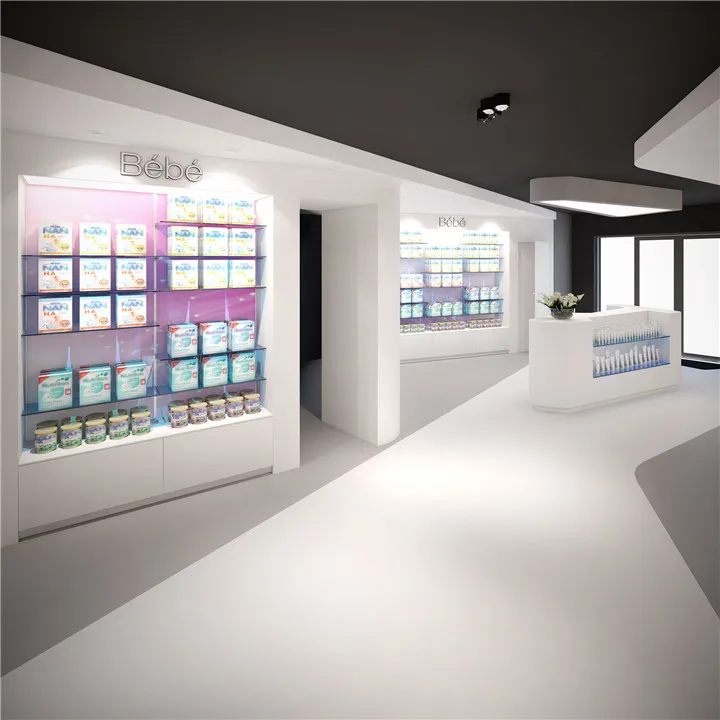 小売薬局ショップ家具MDFフロアディスプレイ薬局棚LEDライト付き 