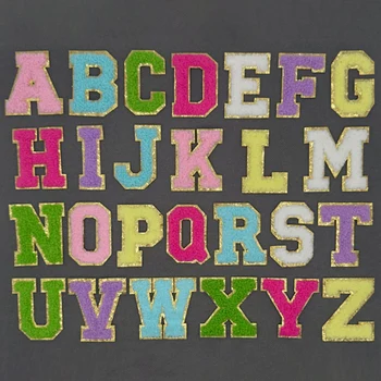 High Quality No MOQ Clothing Accessories Multicolor Stick on Alphabet Letters Patch Fuzzy Glitter Stickers Chenille Patches