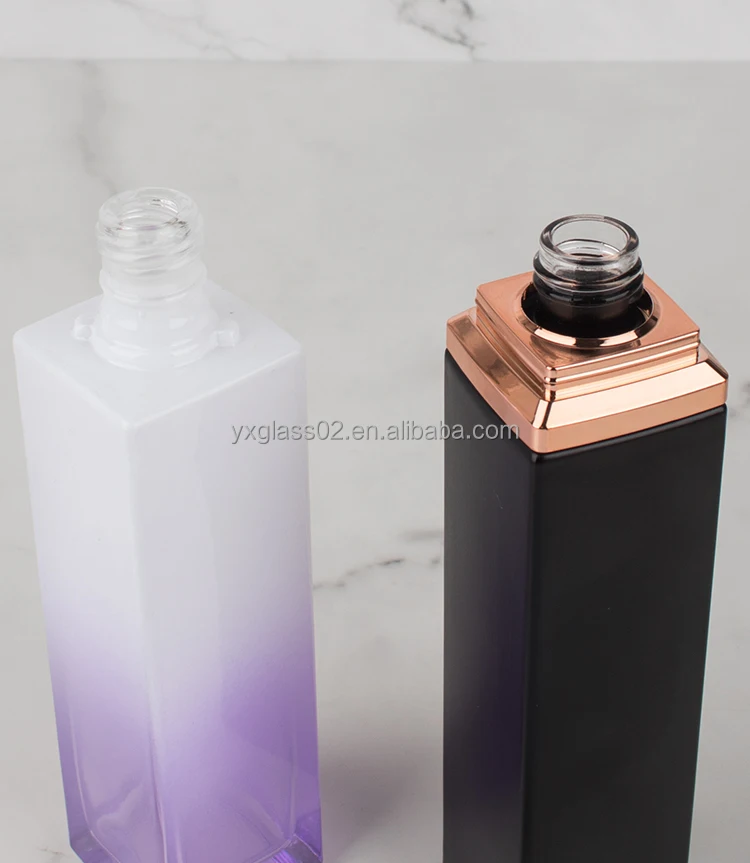 cosmetic glass packing set 120ml 100ml 40ml rectangular glass bottle with aluminum pump and transparent cover manufacture