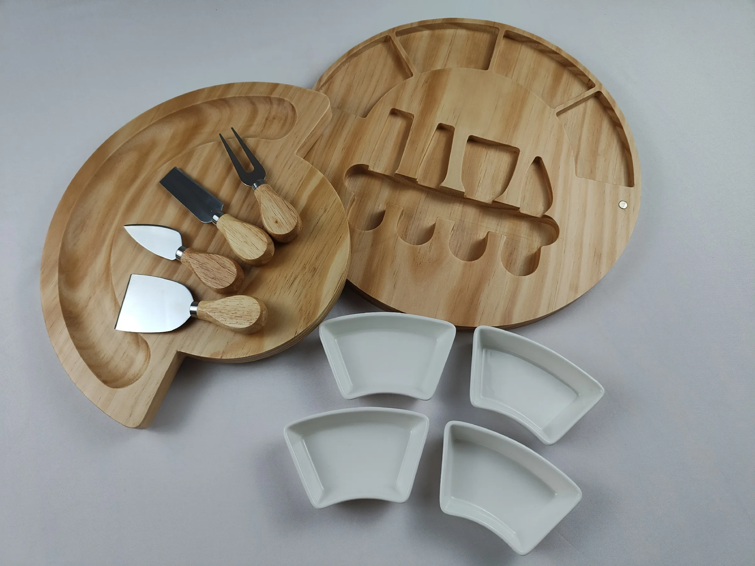 Pine Wood Lazy Susan Food Tray With Ceramic Bowl And Plate Set Buy