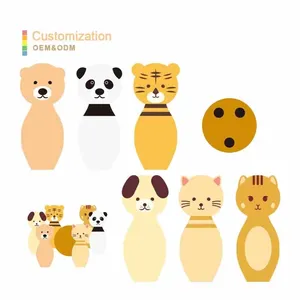 Custom Montessori Macaron Wooden Bowling Balls Indoor Outdoor ADHD Toys for Kids Educational Baby Games