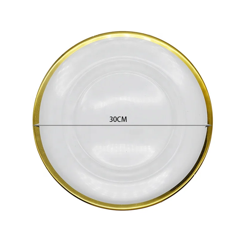 Dinner Plate Chargers with Gold Rim Round Glass Plate  for Restaurant