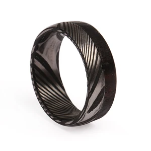 8mm Wood Ring for Men Black Damascus Steel Ring with Enbony Wood Inlay Wedding Bands TIZTI Ring