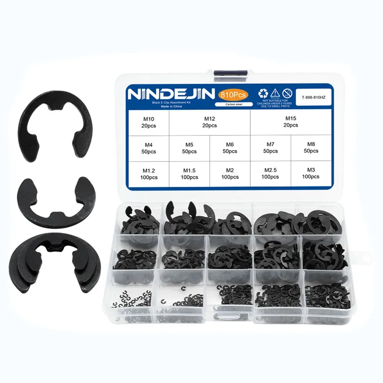 120-Piece E-Clip / Retaining Circlip Assortment Set - Carbon Alloy Steel, Various Sizes