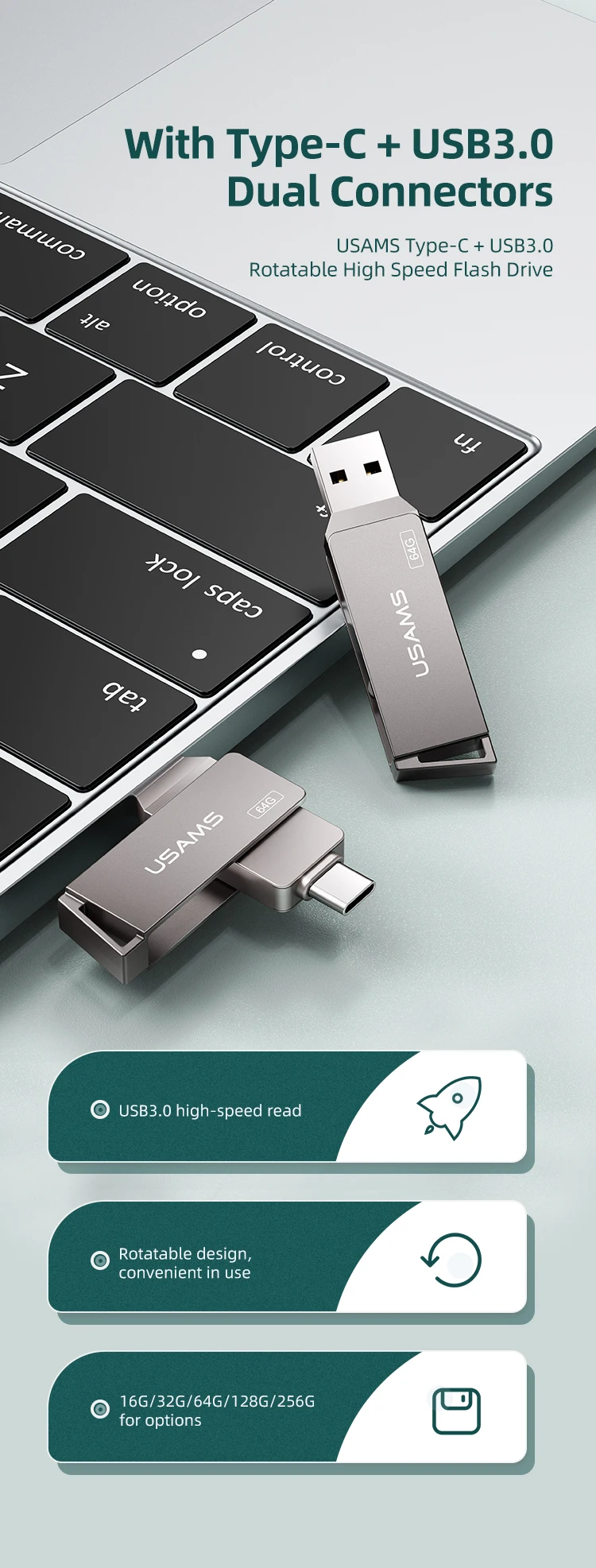 USAMS 32G Type-C USB3.0 Rotatable High Speed usb stick Flash Drive - ANKUX.COM