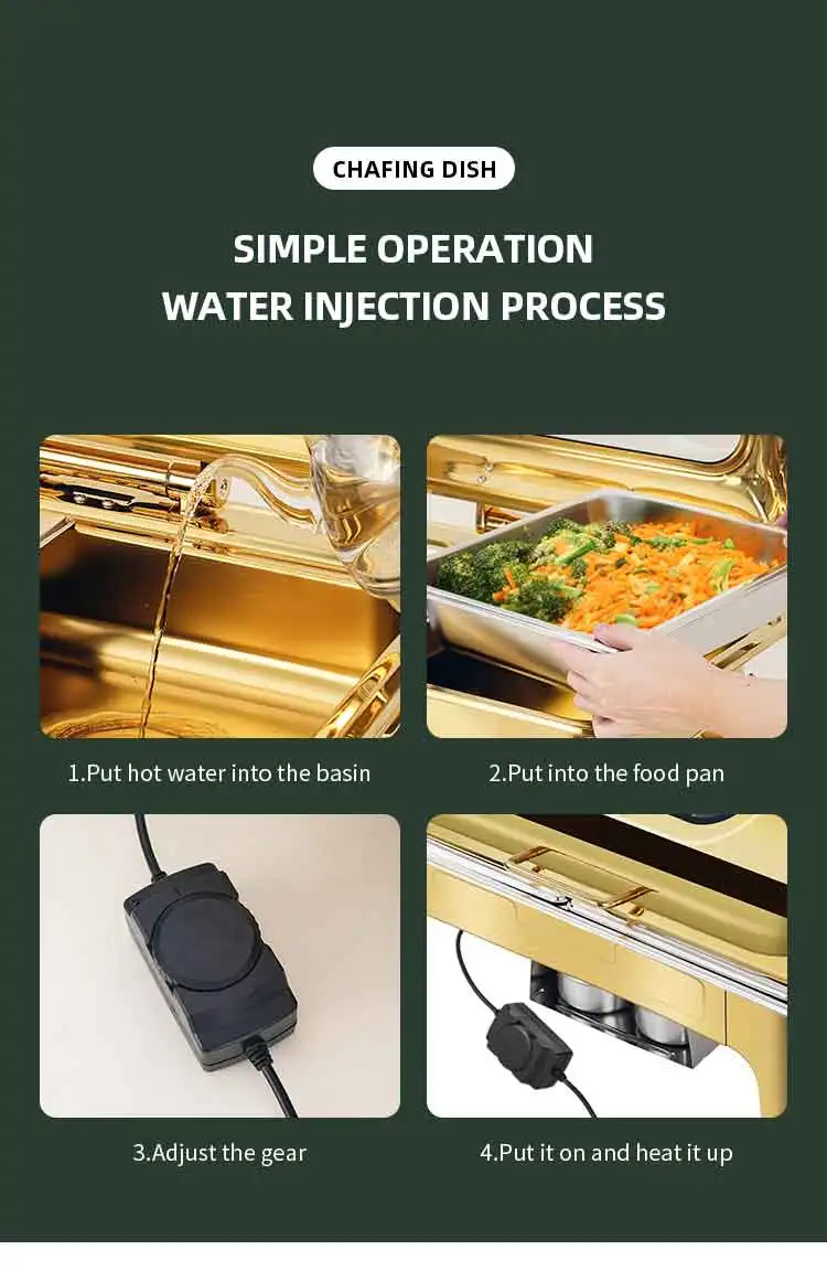 Modern Stainless Food Warmer Buffet Serving Equipment Catering 6l Gold Round Alcohol Stove