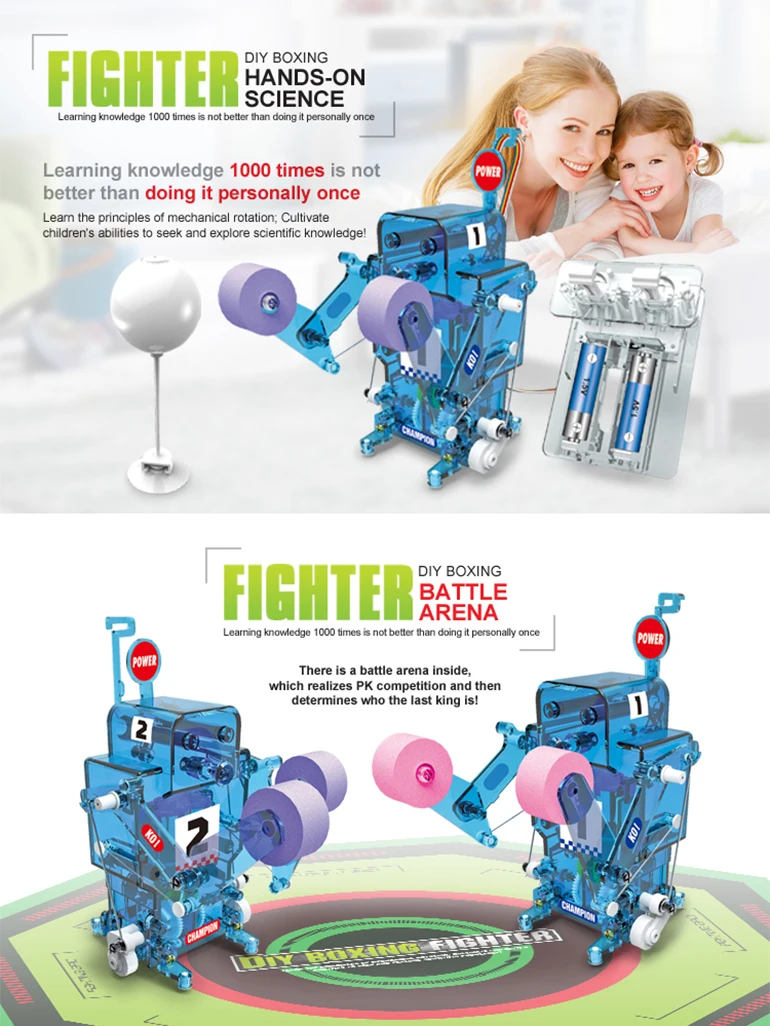 STEM DIY technology intelligence education robotics kit diy science fighting battle game rc boxing battle robot toys