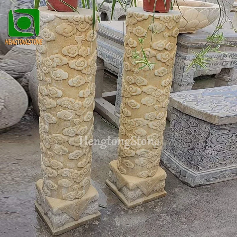 Chinese Ancient Style Marble Small Column Sculpture Stone Pillar Sculpture