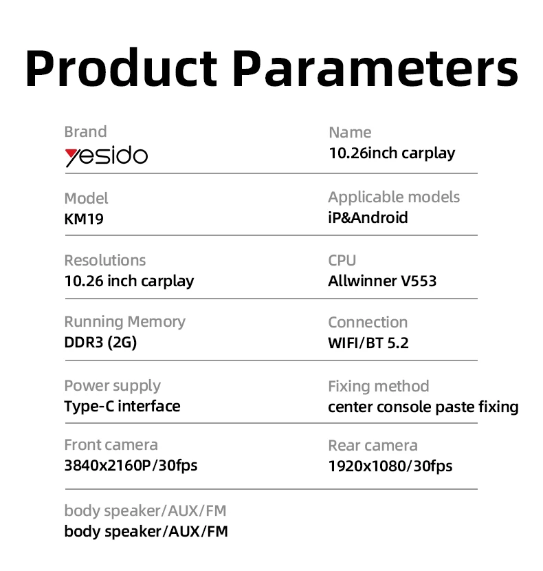 Yesido شاشة دعم عالية الدقة أمامية وخلفية 60 هرتز مع كاميرا احتياطية b5.2 بوصة 4 في 1 للسيارة نظام ملاحة صوت/فيديو