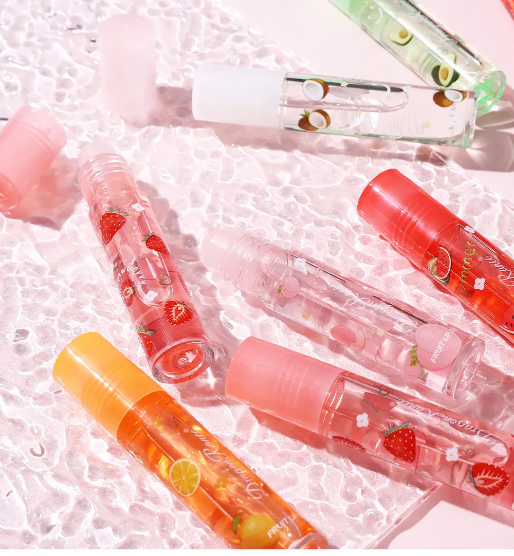 Random 6 Color Roll-On Fruit Oil Moisturizing Mirror Transparent Lip Oil Long Lasting Hydrating Cosmetics Lip Balm Lip Gloss