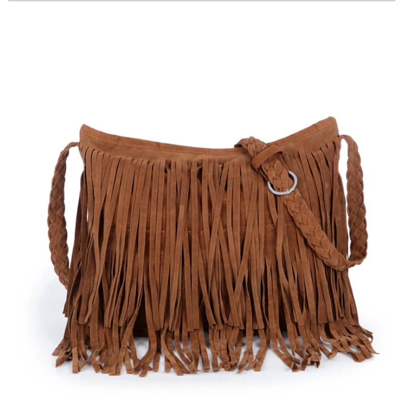 女式流苏单肩包批发个性化女性轻高品质时尚流苏绒面革素食流苏斜挎包