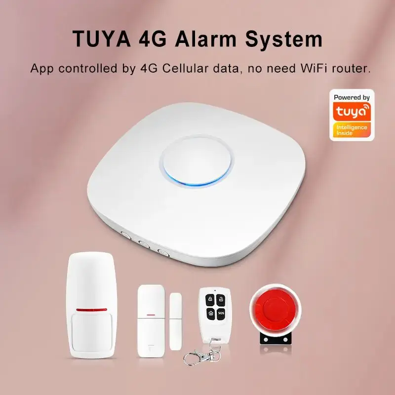 Tuya Smart Home Wireless WiFi 4G GSM Gateway Alarm System Support Door/Window Sensor and PIR motion detector
