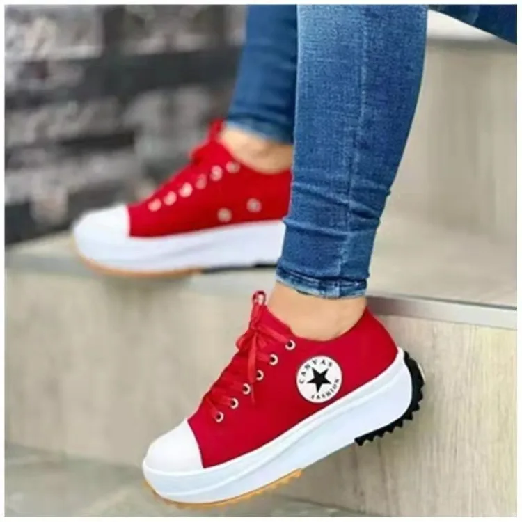 2023 Wholesale Fashion Platform Flat Canvas Shoes Lace Up Walking Style