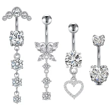 4pcs/set Stainless Steel Heart Zircon Belly Piercing Jewelry Butterfly Dangle Navel Button Ring for Wedding or Gift