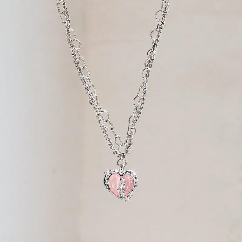 [PRIMAUTE] 韓国☆Heart Chain Necklace Kpop Vintage Goth Y2K Heart Pendant Choker Necklace