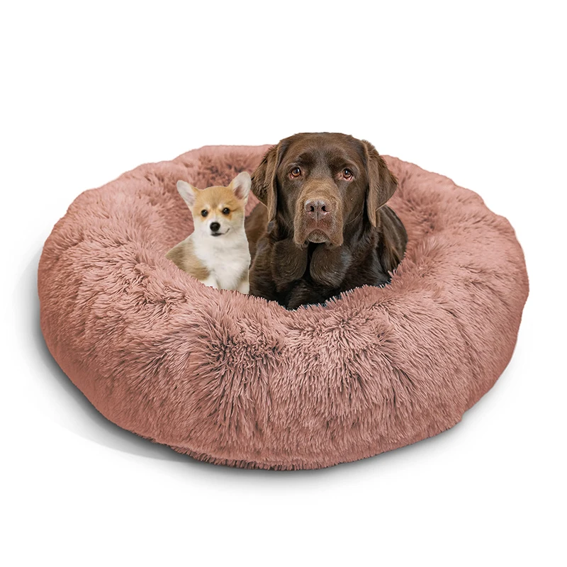 Luxury designer fluffy calming washable waterproof large donut plush pet cat dog beds