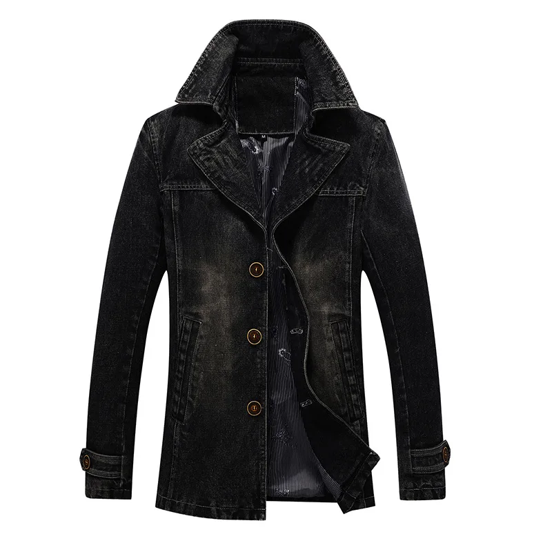 mens black denim trench coat