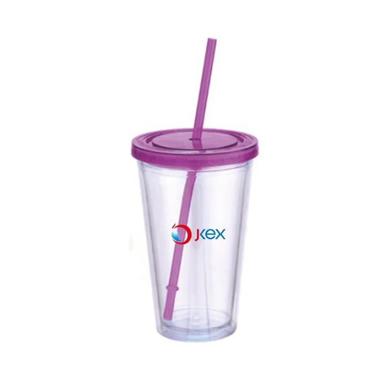 
450 мл прозрачная кружка с двойными стенками, Пластиковая Кружка с соломинкой, логотип и цвет на заказ 