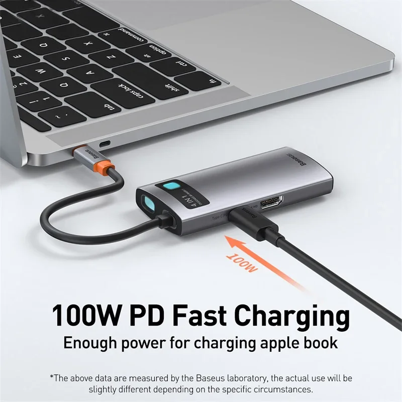 Baseus 4-in-1 USB Hub Metal Gleam Gen1 USB 3.0 + 4K@30Hz hd mi-Port + 100M Ethernet Port for Laptop Accessories Type C Hub - Image 3
