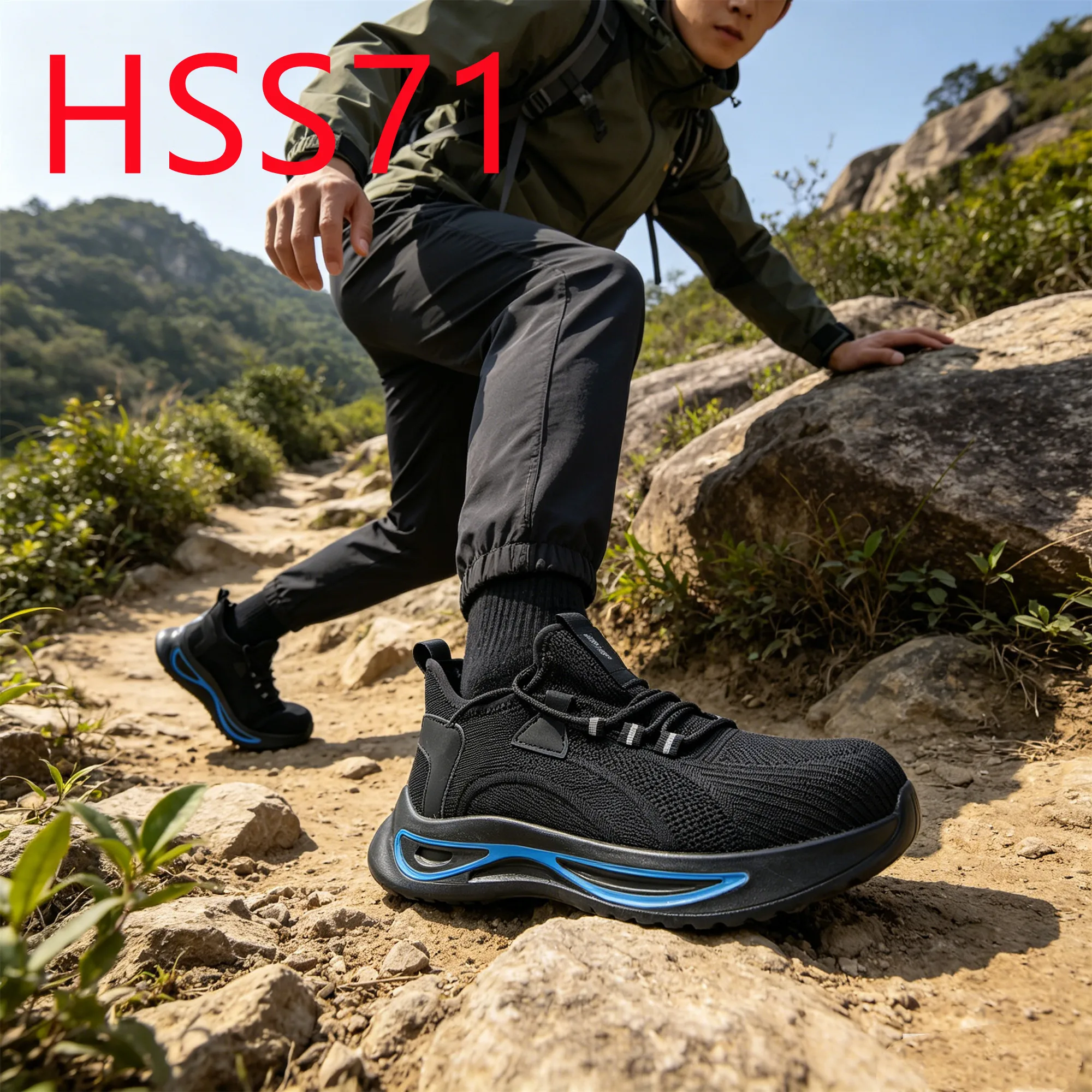 HY,Outdoor Sports Fly Knit Fabric Steel Toe Insert Fashion Safety Shoes Cameroon Popular Protective Practical Work Shoes HSS71