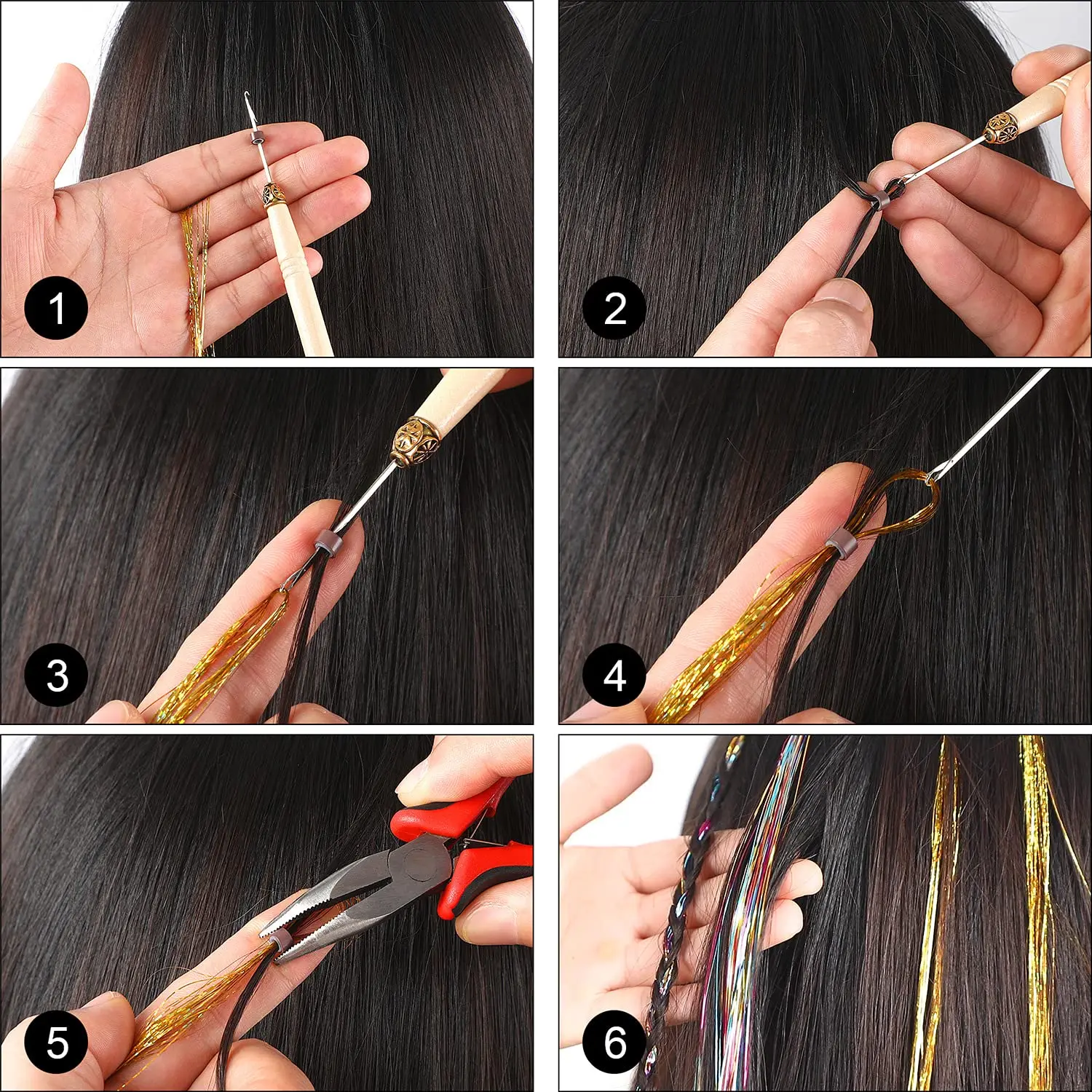 47 дюймов наращивания волос Мишура с инструмент 12 видов цветов 2400 пряди для наращивания волос Мишура комплект