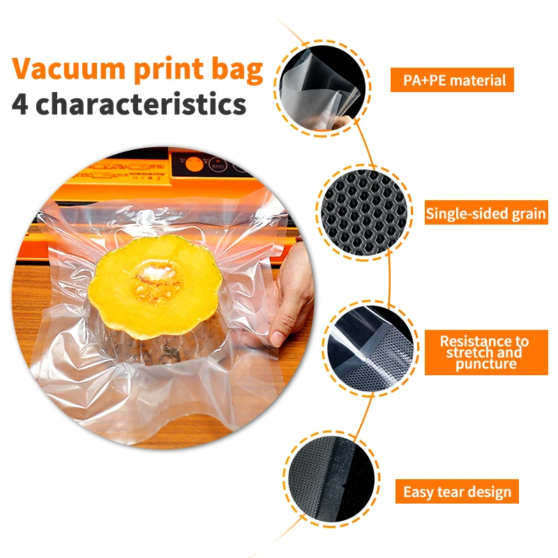Изготовленный на заказ логотип тисненый прозрачный вакуумный мешок Многоразовые Пакеты для хранения пищевых продуктов нейлоновые вакуумные пластиковые пакеты