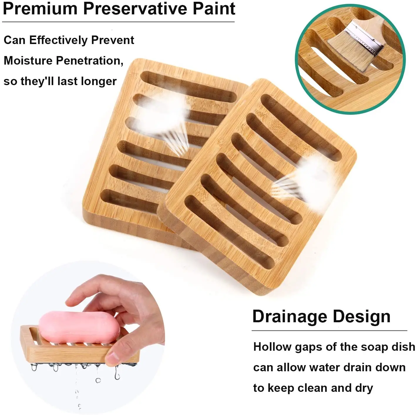 AmazerBath Bamboo Soap Dish, Wooden Soap Holder , 2 Pack Soap Dishes for  Bar Soap, Wooden soap Tray, Kitchen Soap Tray Self Draining (Wooden Color)