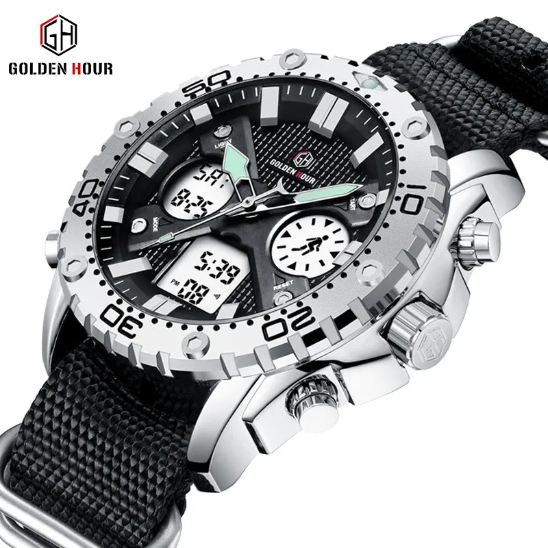 Golden Hour GH122 Watch Men 2019 Top Brand Luxury LED Big Dial Men Wrist Watches Waterproof Nylon Male Watch for Men