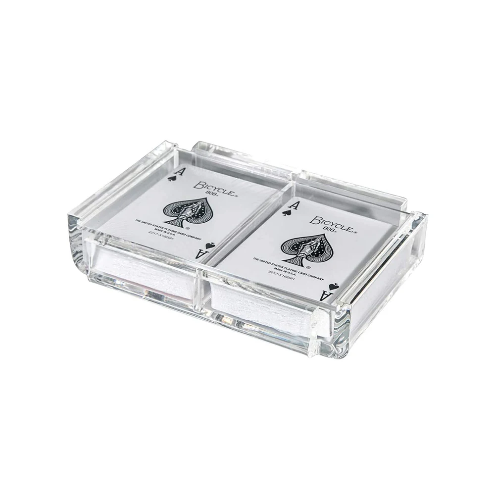 Acrylic Playing Card Deck Holder Tray Sliding Lid 2 Decks Lucite