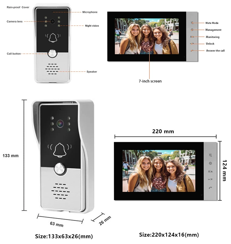 4 Screens Voice And Video Intercom Analogy Vdp Kit 7 Inch Lcd Hands ...