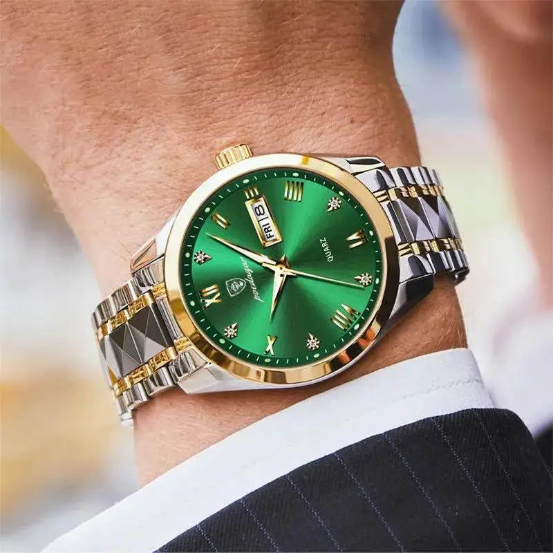 Poedagar Top Brand Luxury Fashion acciaio inossidabile quadrante verde  orologio da uomo impermeabile luminoso settimana data Sport orologio da  polso