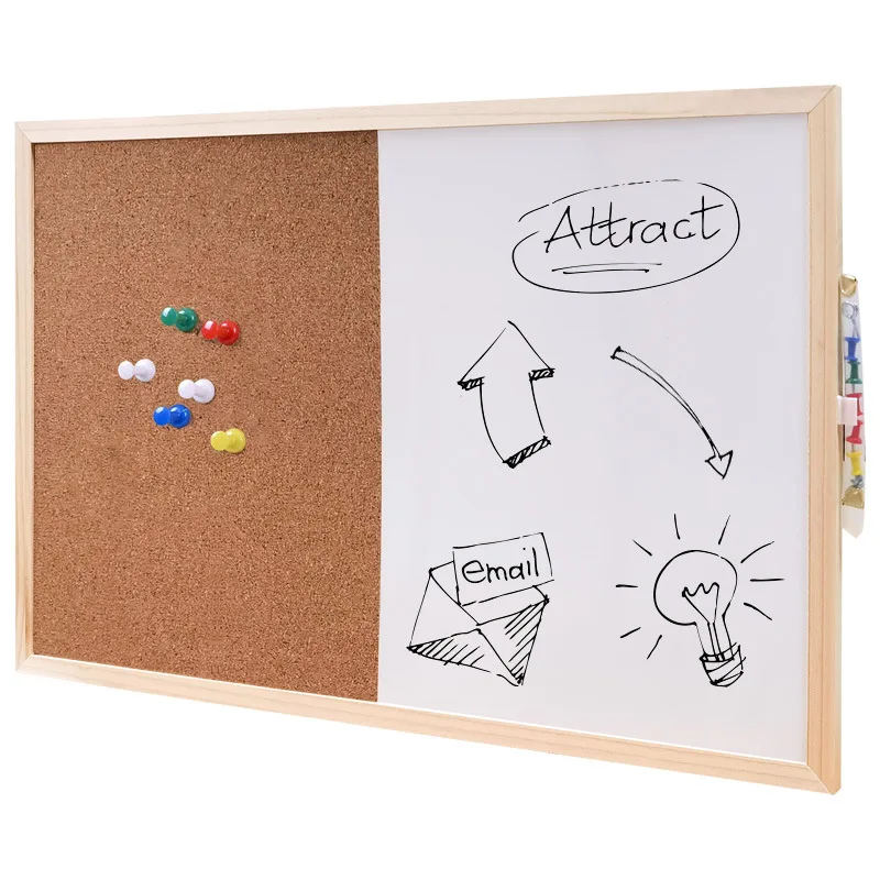 
Доска для сухих стираний и пробковая доска для объявлений, комбинированная белая доска 60x40 см, доска для объявлений для офиса, домашнего декора 