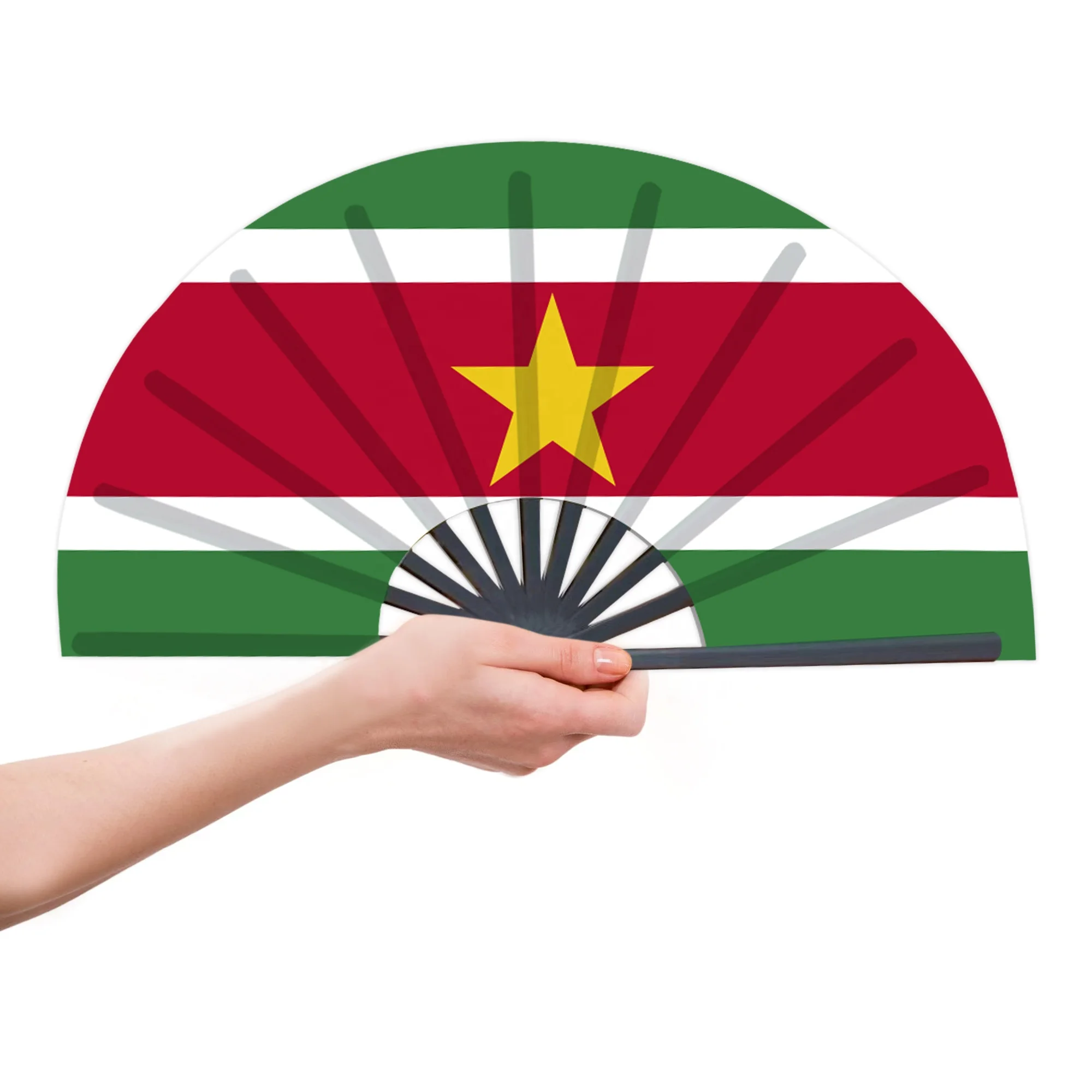 Suriname Flag Handheld Fan 33cm Handheld Open And Close Lightweight Multicultural Theme Fan_voghion.com
