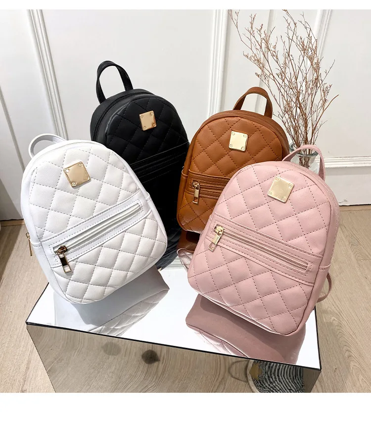 New Hot Sale School Bag Fashion Rhombus Plaid Backpack Pu Leather Mini ...