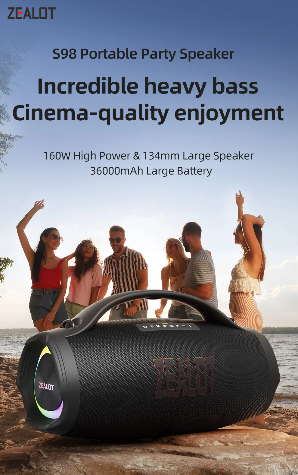 Hot Selling Bluetooth speaker 160watts powerful wireless speaker strong bass new Zealot Speaker S98