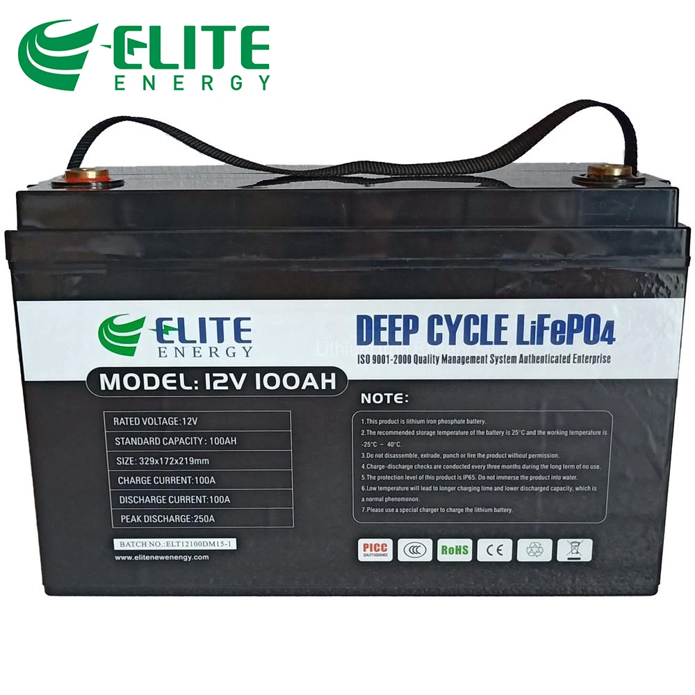 ELITE 12V 100Ah Deep Cycle Lithium Iron Phosphate Batteries LiFePO4 Battery Pack Smart BMS for Solar Energy Storage
