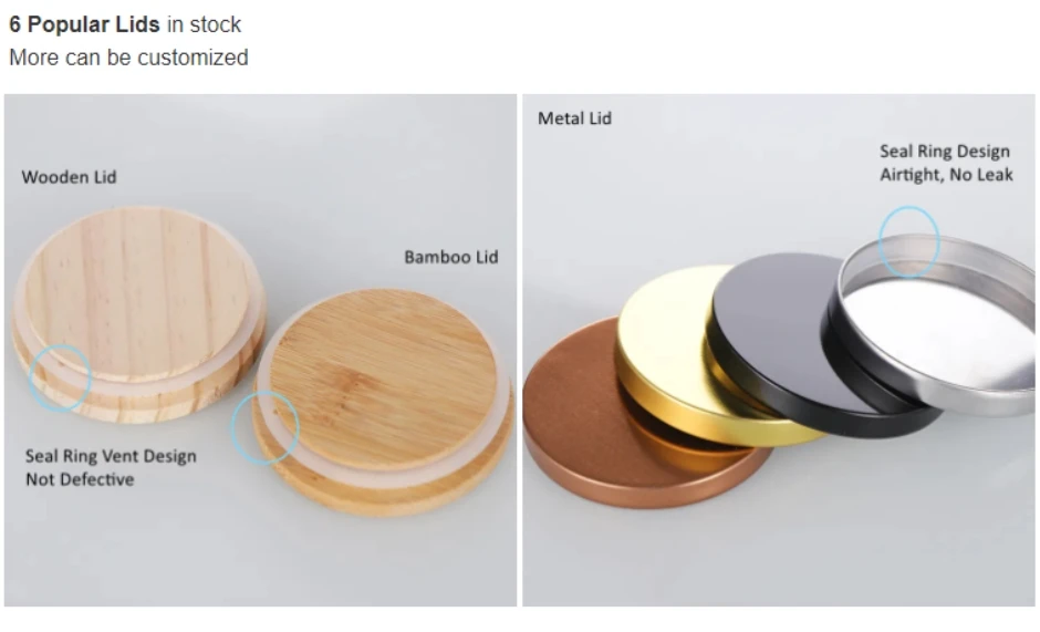 300ml Matte Black Glass Candle Jar With Natural Color Wood Bamboo Metal ...