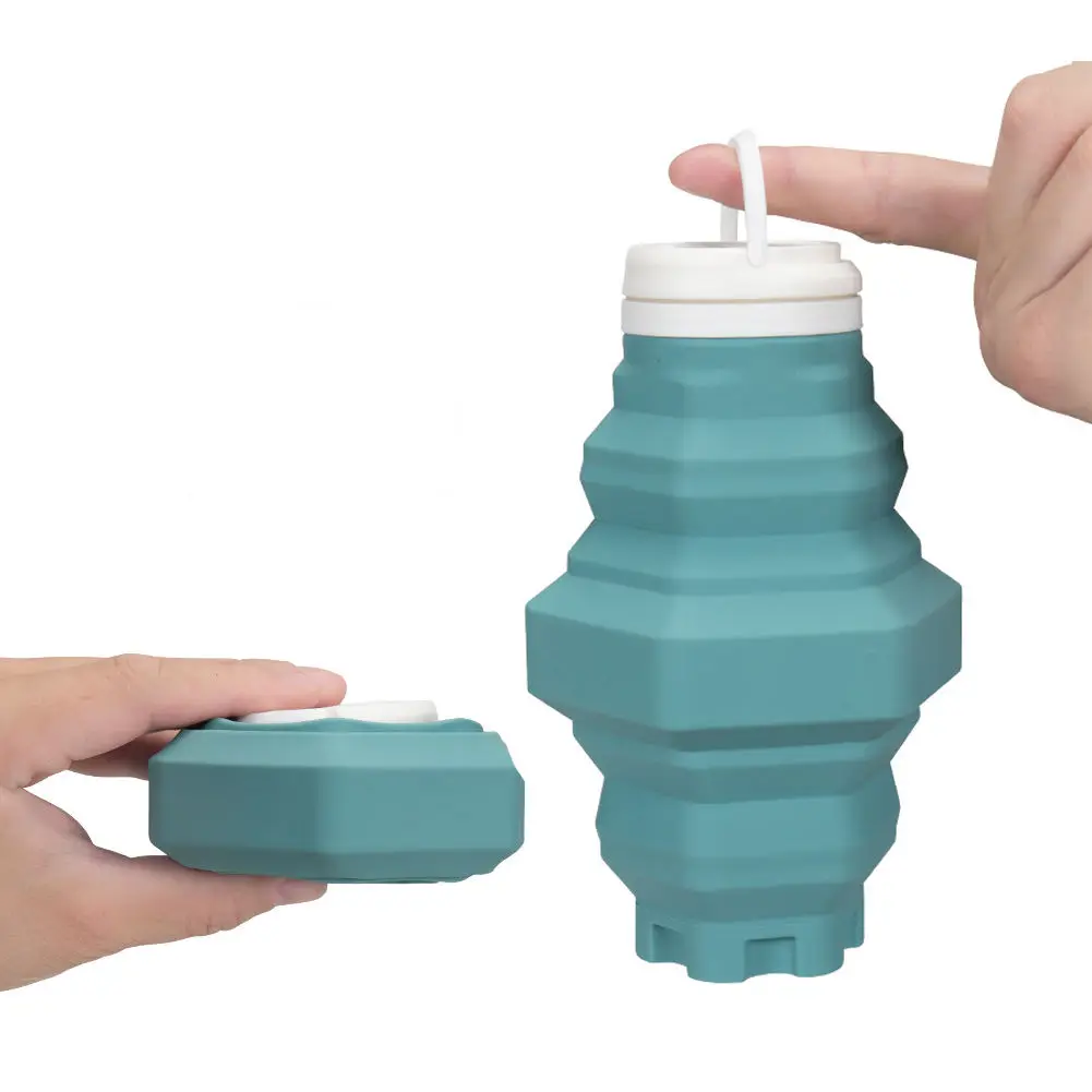 Sticlă de apă din silicon pliabilă, 500 ml, portabilă, colapsabilă, pentru sport în aer liber, călătorii, etanșă, fără BPA, de calitate alimentară, rezistentă la căldură