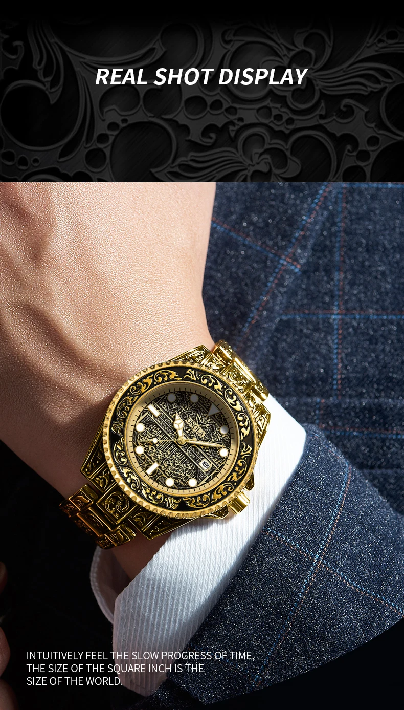 ONOLA 3830 44mm Automatic Mens Quartz Watches Gold Watch for Men Waterproof Luxury Arabic Wrist Watches