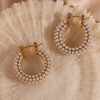 Elegant Fresh Water Pearl Hoop Earring For Women 18K Gold Plated Stainless Steel Hoop Earring