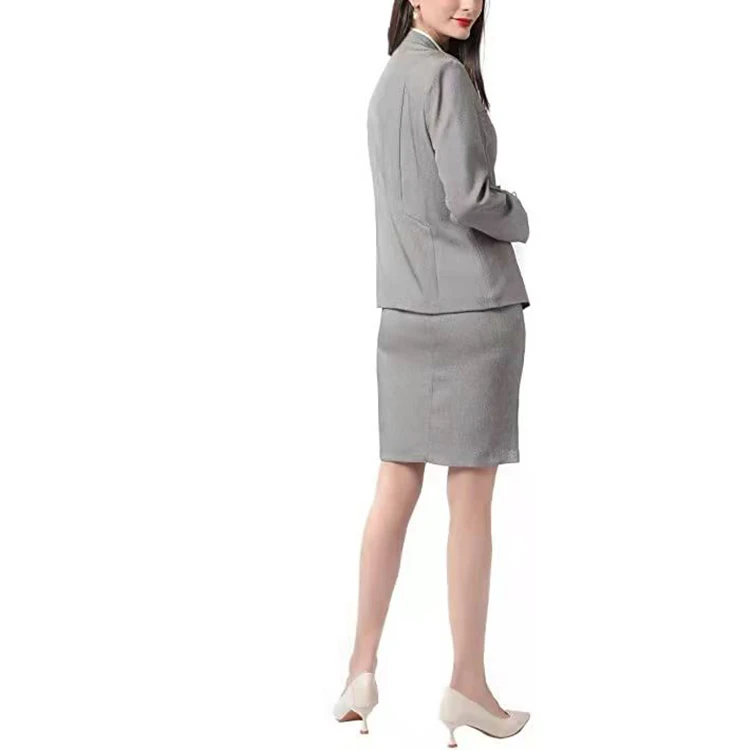 Grey Office Ladies Skirt Suits Sexy Jackets Business Slim Fit Suits for Women
